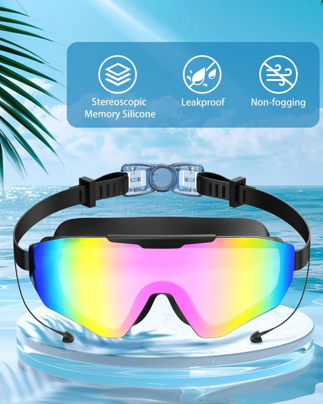 Panoramic Anti-Fog Swim Goggles with Earplugs & Nose Clip