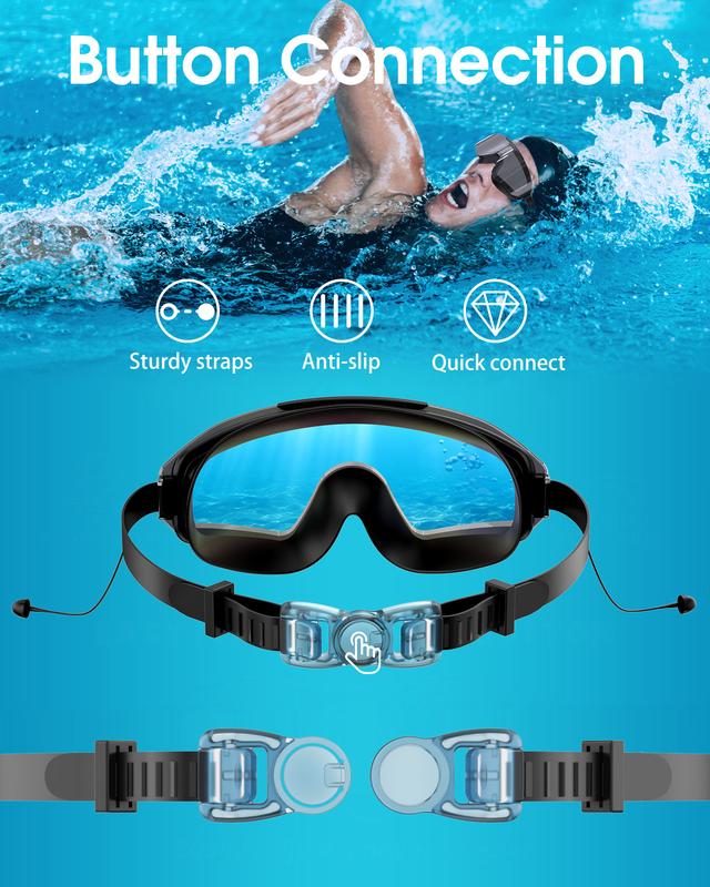 Panoramic Anti-Fog Swim Goggles with Earplugs & Nose Clip